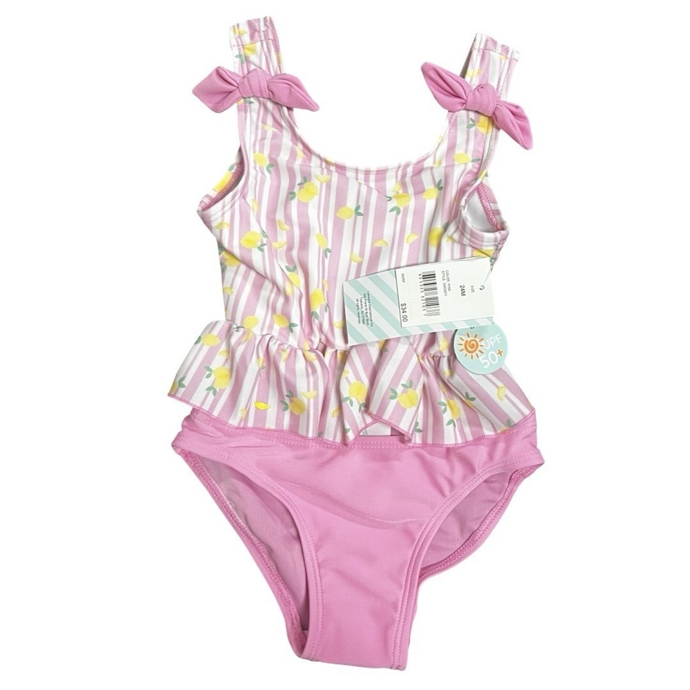 NWT Mia & Miles Sweet Pink and Yellow Ruffled 2 Piece Bathing Suit Toddler 24M‎